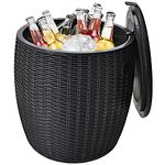 DORTALA 9.5 Gal Patio Cool Bar Bucket, All-weather PP Rattan Beer & Wine Cooler with Removable Top, Built-in Handle, Drainage Plug, Cool Bar Table, Cocktail Side Table, Outdoor Ice Cooler for Party, Backyard, Poolside, Garden, Black