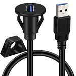 Herfair USB Panel Flush Mount Cable - 1 Meter Extension Lead USB 3.0 Cable with Dash Mount, Male to Female 12V USB A Panel Socket for Car, Boat, Motorcycle, Truck, etc (Small port 1M)