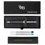 Wordsworth and Black Ballpoint Pen Black Lacquer- Stunning Luxury Pen Chrome Finish, Ink Refill, Best Gift Set for Men & Women, Refillable, Elegant, Nice Pens, Fine Point