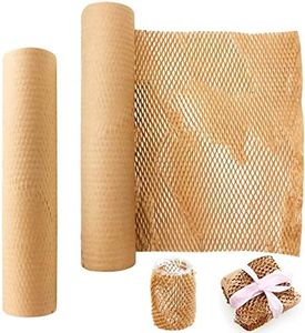 PACK4YA Honeycomb Cushioning Wrapping Paper 30cm×30m (12"×98') Eco-Friendly Packaging Paper Protective Kraft Packing for Moving Shipping Suppliers with 10 Fragile Stickers Labels(Brown)