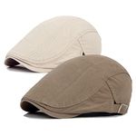 2 Pack Newsboy Hats for Men Flat Cap Cotton Adjustable Breathable Irish Cabbie Ivy Driving Gatsby Hunting Hat, A2-khaki/Beige, One Size