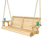 Amish Casual Heavy Duty 800 Lb Roll Back Treated Porch Swing with Hanging Ropes and Cupholders (5 Foot, Unfinished)