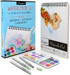 Kassa Watercolor Painting, Drawing & Art Supplies Set | Includes 21 Watercolor Palette, 30 Sheets & 3 Water Brush Pens in Assorted Sizes | Ideal for Home, School Art Projects & Bedroom Decoration