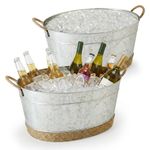 EVOKK 34L Pack of 2 Golden Galvanised Stainless Steel Ice Bucket with Hemp Rope Handle – Large DrinksChampagne Cooler Tub for Drinks, Parties, BBQs, Home Bars Outdoor Use