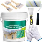 2.5Kg/101Fl.oz Transparent Waterproof Coating Invisible Waterproof Agent Set with Indoor&Outdoor Insulating Sealant with Wooden Brush Putty Knife Cut Resistant Work Gloves Paint Roller(3L/0.79Gal)