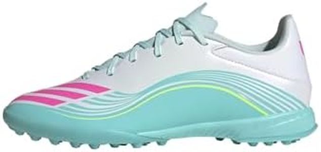 adidas Unisex-Adult F50 Messi League Turf, White/Lucid Pink/Flash Aqua, 6.5