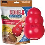 KONG - Classic Durable Dog Toy and Marathon Chew Treat Combo (2 Pieces) - Peanut Butter, Large