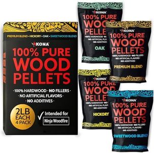 Kona All-Purpose Wood Pellets Variety Pack, Intended for Ninja Woodfire Outdoor Grill, Hickory, Oak, Premium Blend & Sweetwood Blend, 4, 2 lb Resealable Bags