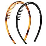 Glamifirsto 2 Pcs Black Brown Simple Fancy Plastic Hair Bands Wavy Hair Comb Headband Teeth Comb Shine Hairband Hair Accessories For Girls and Women