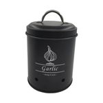 Ｂｅｓｇａ Vegetables Storage Bin Farmhouse Storage Tin with Aerating Holes Kitchen Storage Canister Food Container for Restaurant Decor, black garlic