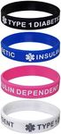 Max Petals Type 1 Diabetic Insulin Dependent Kid's Size Silicone Wristbands - Black White Blue and Pink (4 Pack)