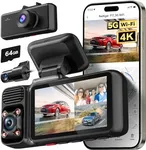 REDTIGER 4K 3 Channel Dash Cam 5G WiFi Built-in GPS, Included 64GB Card, 4K+1080P+1080P Front and Rear Inside Loop Recording, Triple Car Camera with 3 Inch Screen, IR Night Vision, WDR, Parking Mode