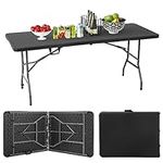 PayLessHere Folding Tables, Plastic 6ft Half Portable Foldable Table for for Parties Wedding BBQ Camping, Black 6FT