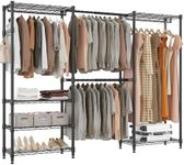 BATHWA Wardrobe Rack with Shelves Freestanding Closet Organizer Metal Heavy Duty Clothes Garment Racks with Expandable Hanging Rods Adjustable Space