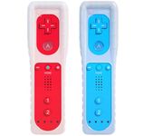 2 Pcs Remote Controller for Wii, TechKen Remote Game Controllers Compatible with Wii Remote Replacement with Silicone and Wrist Strap (Blue Red)