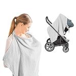 Breastfeeding Nursing Cover, 100% Cotton Nursing Scarf cover Mother Nursing Apron, Soft Breathable Multi-use Seat Canopy for Infant Stroller Baby Breastfeeding (light grey)