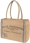 KAF Home Jute Market Tote Bag, Belle Jardiniere Print, Durable Handle, Reinforced Bottom and Interior Zipper Pocket