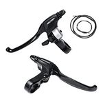 RUJOI Brake Lever with Bike Bicycle Bell Set,1 Pair Aluminum Alloy Bicycle Brake Handle with Crisp Bell on Left Include 2 Set Bike Brake Cable Wire and Housing for Mountain, Road Bike, Folding Bike