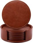 LAMOTI Leather Coasters for Drinks, 4" Drink Coasters Set of 6 with Holder for Tabletop Protection, Handmade Luxurious Home Décor and Housewarming Gift (Brown)