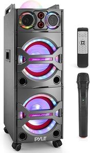 Pyle Portable Bluetooth PA Speaker System - 2000W Active powered Outdoor Bluetooth Speaker Portable PA System w/ Microphone In, Party Lights, USB SD Card Reader, AUX/RCA/FM Radio, Wheels - PSUFM1043BT
