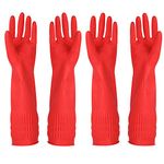 YSLON Rubber Cleaning Gloves Kitchen Dishwashing Glove 2-Pairs And Cleaning Cloth 2-Pack,Waterproof Reuseable. (Red, Medium)