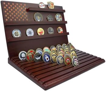 MOCAS Challenge Coin Display Stand, 13-Row Solid Wood Military Coin Holder with Sloped Base, Holds 80-110 Coins, Coin Holders for Collectors(Walnut)