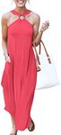 ANRABESS Women Summer Halter Neck Maxi Dress Sleeveless Casual Split Side Beach Sundress Travel Vacation Outfits with Pockets Peach Small