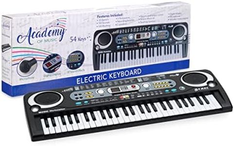 Academy of Music TY5906 Kids Keyboard with Microphone, 54 Key, Toy Electric Piano and Lightweight Multi-Functional Music Station, Black