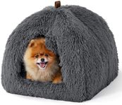 Bedsure Cat Beds for Indoor Cats - 2 in 1 Cat Cave for Large Cats and Small Pets, Cat House Tent with Removable Washable Cushioned Pillow, Cat Hideaway with Non-Slip Bottom, Plush Grey, 17.3 inches