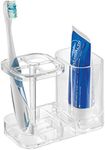 InterDesign Med+ Plastic Toothbrush Holder with Toothpaste Compartment, Clear