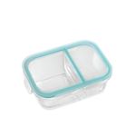 ATTRO Glassox Lunch Box with Two Compartment & Locking Lid Borosilicate Glass Container Microwave & Freezer Safe Air-Tight Leak-Proof 580Ml, Transparent