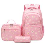 SIVENKE Daisy Printed School Backpack Set with Lunch Bag Pencil Case 3 Pieces School Bags for Teens Girls Boys Primary Junior Middle School Lightweight Bookbag Travel Rucksack