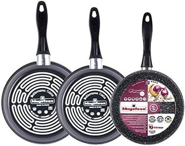 Magefesa K2 Gransasso set de 3 sartenes 24/26/28cm. Exterior gris, antiadherente bicapa efecto piedra, aptas para todo tipo de cocinas, especial inducción. Hasta 50% de ahorro energético.