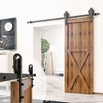 HOMACER Single Sliding Barn Door Hardware Kit, 6FT Track, Black Wheel Design, Black Rustic with Industrial Strength Hangers, Perfect for Garage, Closet, Interior and Exterior Door Use