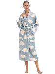 Rosyline Robe for Women Womens Kimono Fleece Bathrobe Plush Long Warm Robe White Clouds L