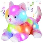 Glow Guards 13'' Lying Light up Cat Plush Toy Rainbow Kitty Soft Stuffed Bed Night Light Birthday for Toddler Kids