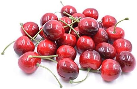 Aliotech 26pcs Artificial Lifelike Simulation Small Red Black Cherries Fake Fruit Model Home House Kitchen Party Decoration Desk Ornament