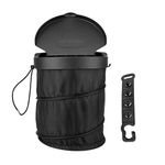 Foldable Car Trash Can, Portable Garbage Bin, Collapsible Pop Up Car Trash Bag with Lid, Water Proof Waste Basket Holder, Car Organizer Rubbish Bin with 1PC Car Hook, Black