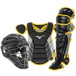 Mizuno Samurai Youth Baseball Catcher's Gear Box Set, Black-Yellow, 14" Youth Boys