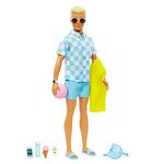 Barbie - Blonde Ken Doll with Blue Button Down and Swim Trunks, Visor, Towel and Beach-Themed Accessories, HPL74