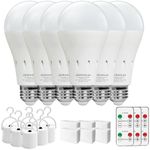 JackonLux Battery Powered Lamps Without Electricity E26 Emergency Rechargeable Battery Operated Light Bulb with Remote for Home Indoor Power Outages,Self-Charging,10 Color Temperature,10 Dimmable,6Pk