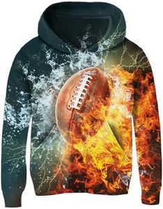 Idgreatim Boys Football Hooded Sweatshirt Size 14-16T Teens 3D Rugby Football Pullover Hoodies with Big Pocket Youth Fall Winter Back to School Clothes