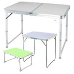 SK Store Folding Table, Heavy Duty Fold in Half Table w/Carry Handle for Indoor Outdoor Camping Buffet Wedding Market Garden Party Picnic Trestle, Adjustable Height, 120x60x70cm, White