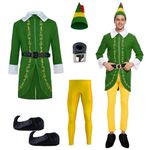 Budby the Elf Costume Mens Christmas Elf Costume Cosplay Full Set Holiday Party Costumes(Small)