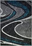 Ladole Rugs Innovative Boston Collection Spirals Abstract Pattern Area Rug Carpet in Black Grey Blue, 7x10 (6'5" x 9'5", 200cm x 290cm)