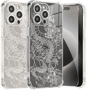 Roemary Dragon Case for iPhone 12 with Dragon Flower Design,Floral Pattern with Screen Protector [Buffertech 6.6 ft Drop Impact] Soft TPU Protective Case for iPhone 12 6.1"