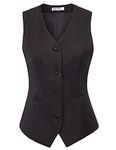 Womens V-Neck Suit Vest 4 Button Business Waistcoat Women Tuxedo Waistcoat Tops Black XL