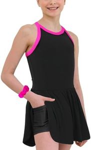 MODAFANS Girls Tennis Golf Dress Sleeveless Athletic Pleated Outfits Sets Built in Shorts with Pockets Black,6-7Years