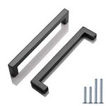 PinLin 20 Pack Kitchen Cabinet Door Handles Stainless Steel Bedroom Drawer Cup Board Pulls Hole Centre 160mm Width 12mm Black Square T Bar Handle