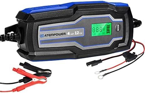 ATEM POWER 4A Smart Battery Charger with 10 Stage Charging LCD Display, AC to DC Applicable to 12V STD/AGM/GEL & 6V STD Trickle Charger for Car Truck Boat RV SUV ATV